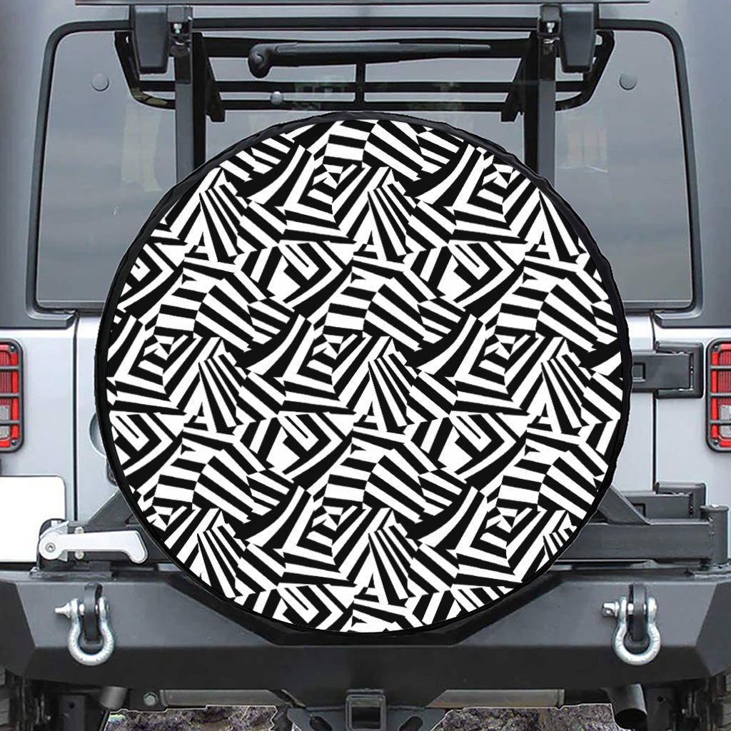 Black And White Dazzle Pattern Print Leather Spare Tire Cover