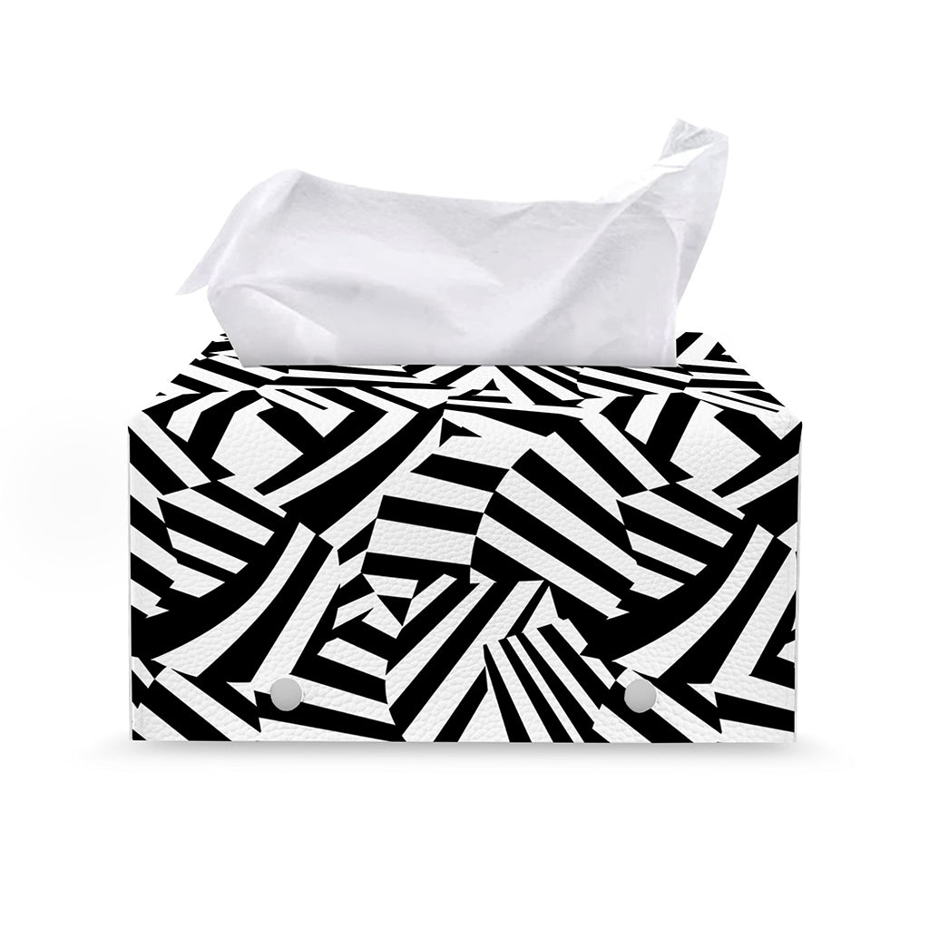 Black And White Dazzle Pattern Print Leather Tissue Box Cover
