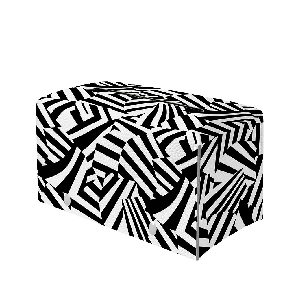 Black And White Dazzle Pattern Print Leather Tissue Box Cover