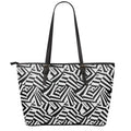 Black And White Dazzle Pattern Print Leather Tote Bag With Zipper