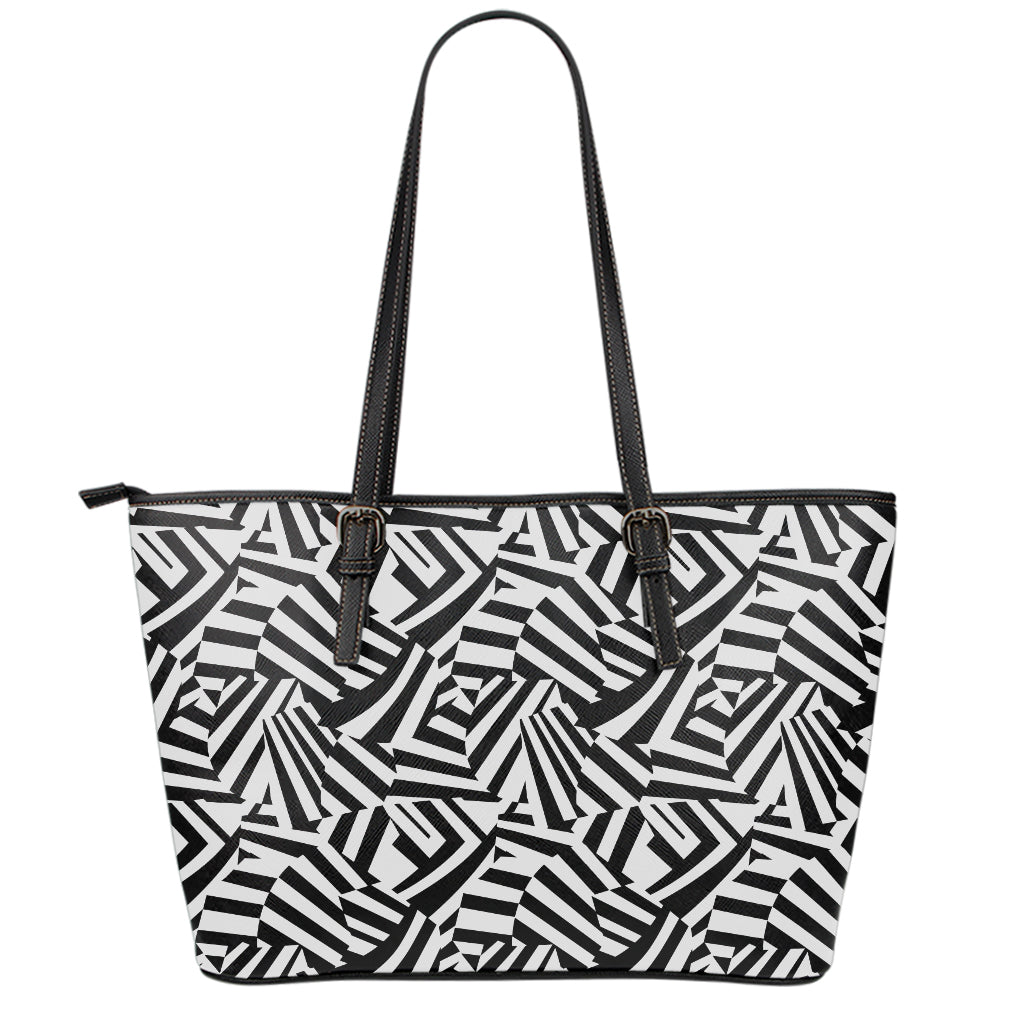 Black And White Dazzle Pattern Print Leather Tote Bag