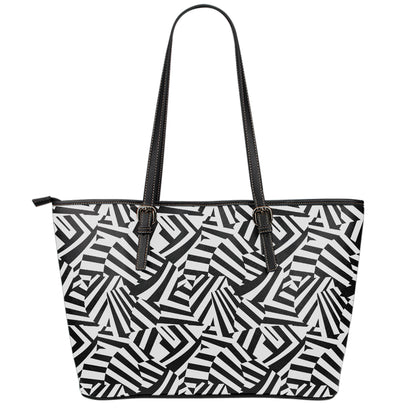 Black And White Dazzle Pattern Print Leather Tote Bag