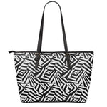 Black And White Dazzle Pattern Print Leather Tote Bag