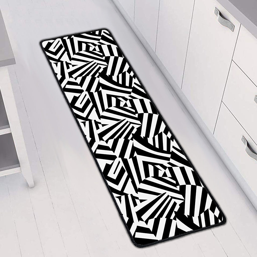 Black And White Dazzle Pattern Print Long Kitchen Mat