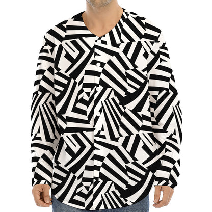 Black And White Dazzle Pattern Print Long Sleeve Baseball Jersey