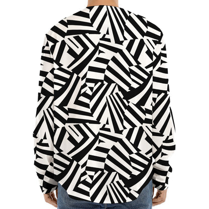 Black And White Dazzle Pattern Print Long Sleeve Baseball Jersey