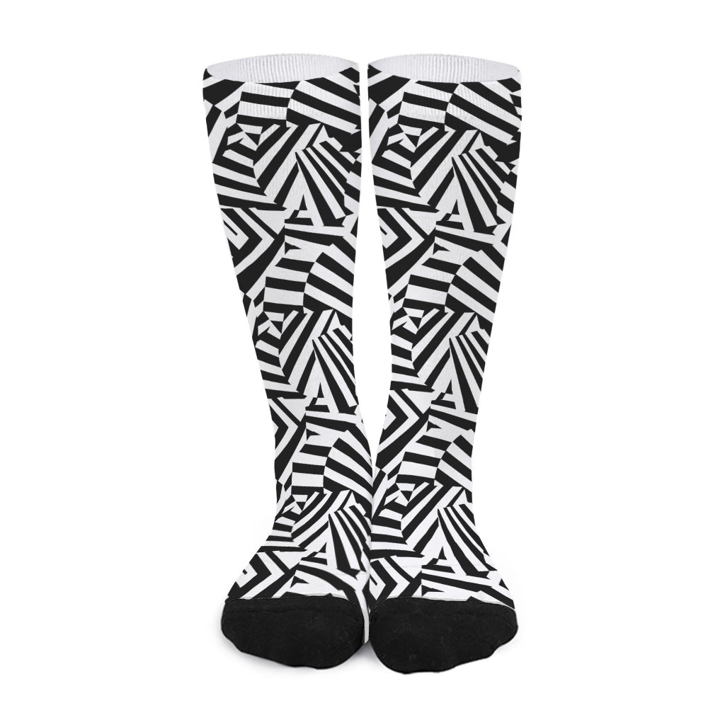 Black And White Dazzle Pattern Print Long Socks