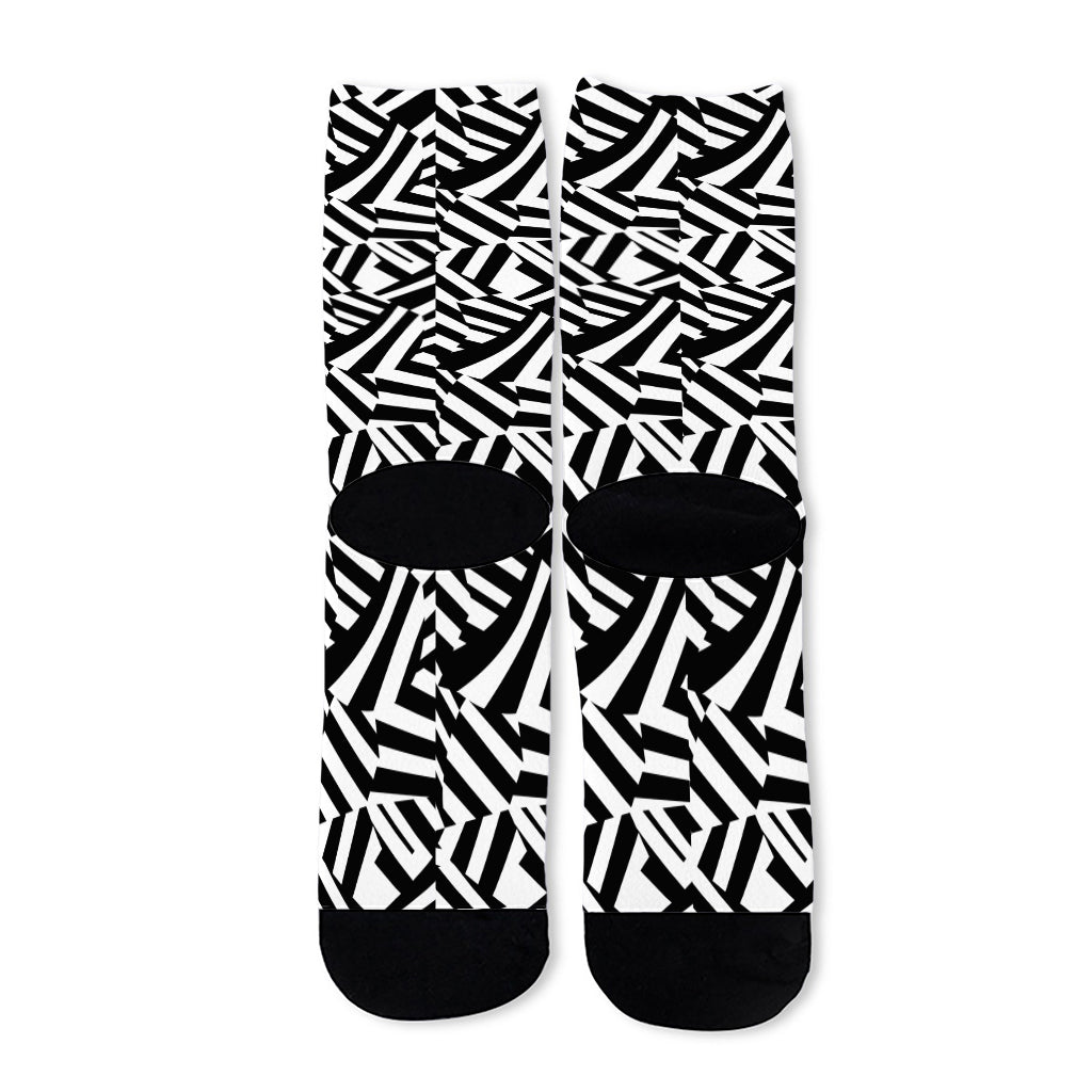 Black And White Dazzle Pattern Print Long Socks