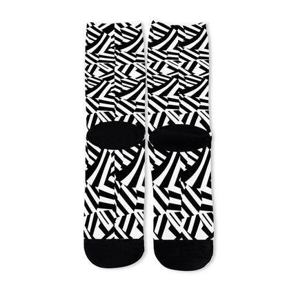 Black And White Dazzle Pattern Print Long Socks