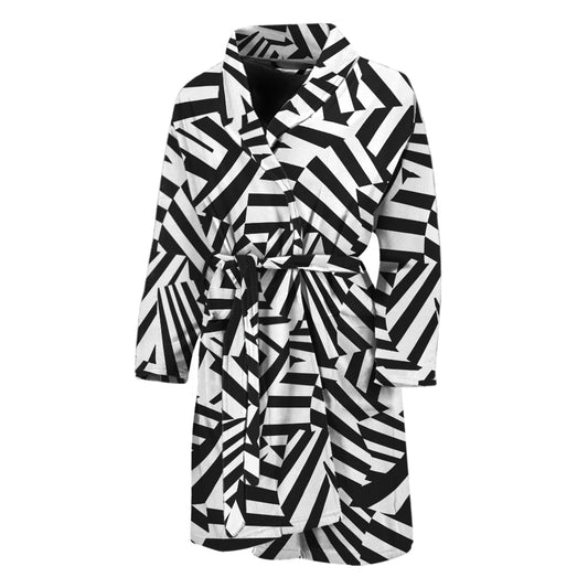 Black And White Dazzle Pattern Print Men's Bathrobe