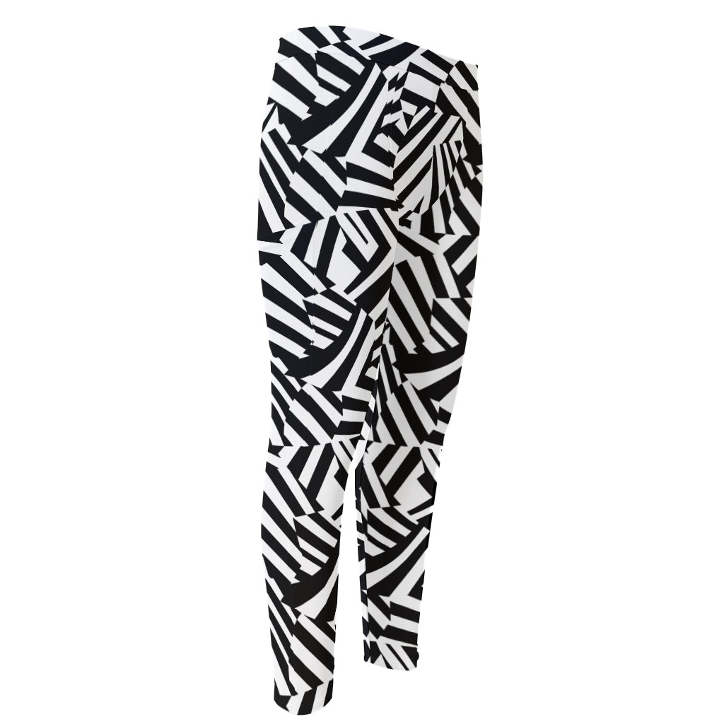 Black And White Dazzle Pattern Print Men's Compression Pants