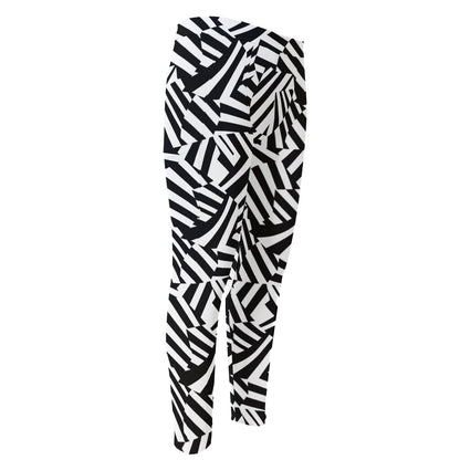 Black And White Dazzle Pattern Print Men's Compression Pants