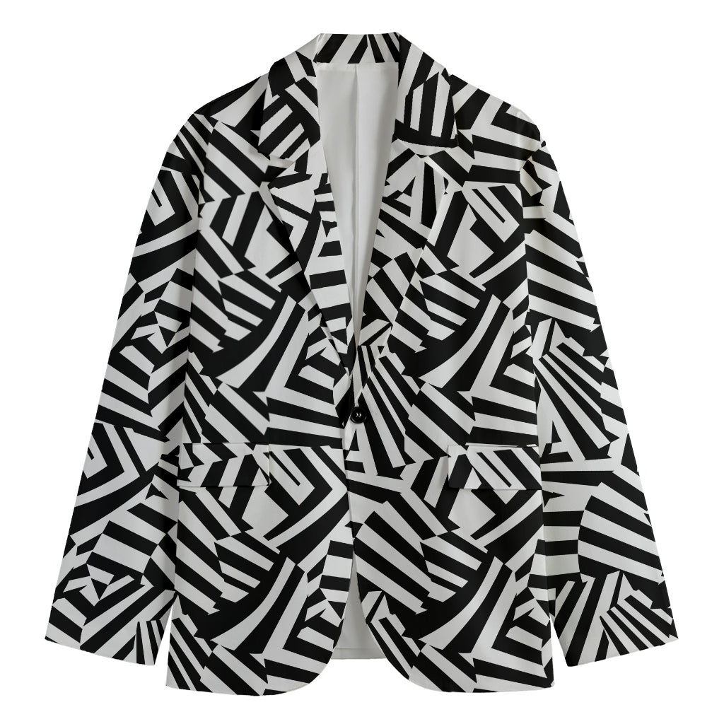 Black And White Dazzle Pattern Print Men's Cotton Blazer