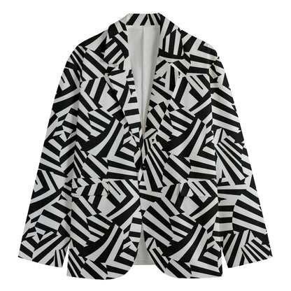 Black And White Dazzle Pattern Print Men's Cotton Blazer