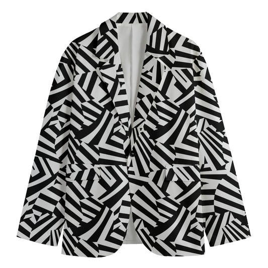 Black And White Dazzle Pattern Print Men's Cotton Blazer