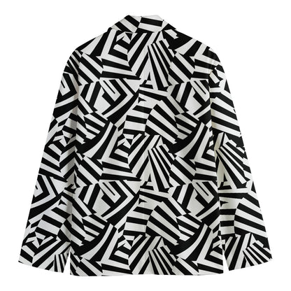 Black And White Dazzle Pattern Print Men's Cotton Blazer