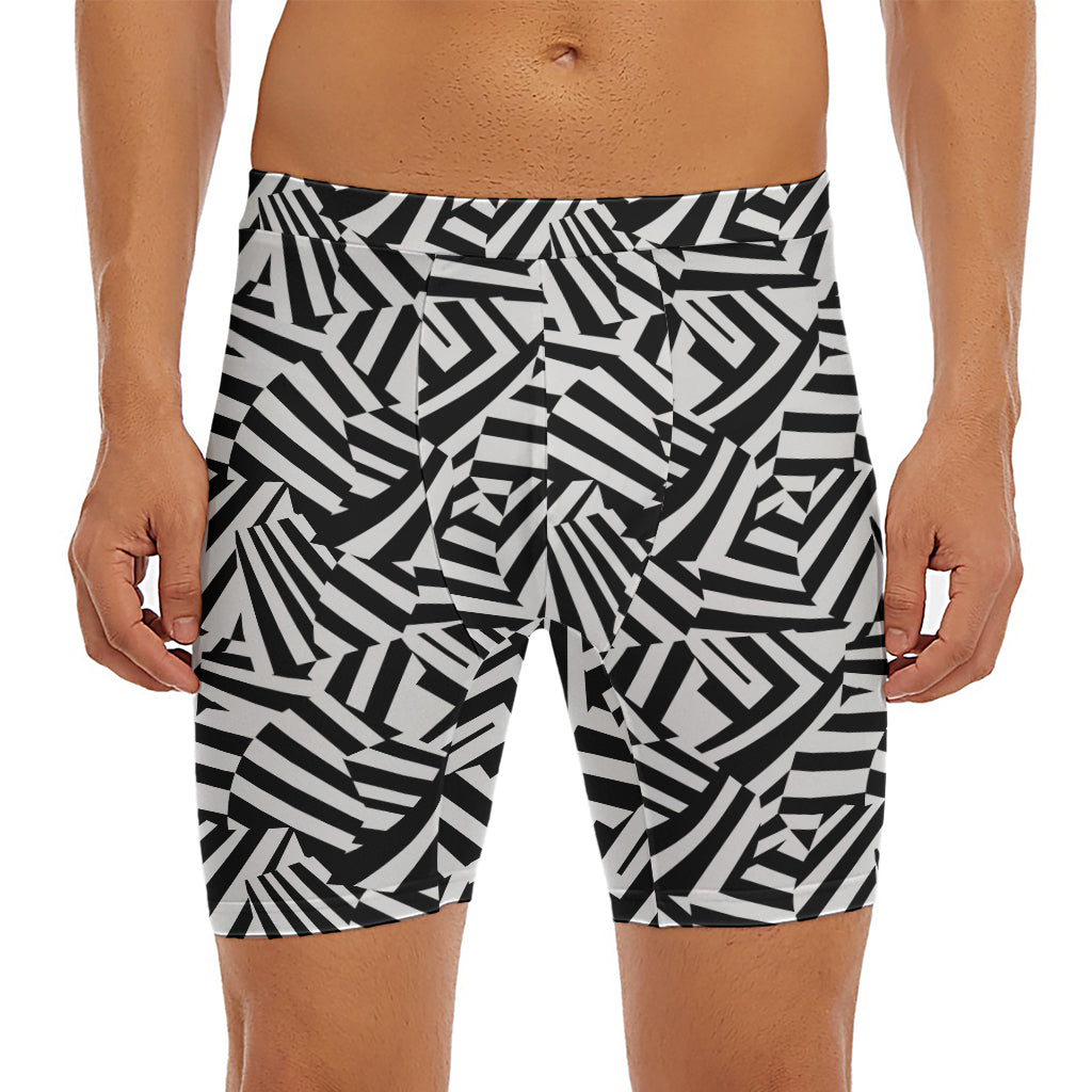 Black And White Dazzle Pattern Print Men's Long Boxer Briefs