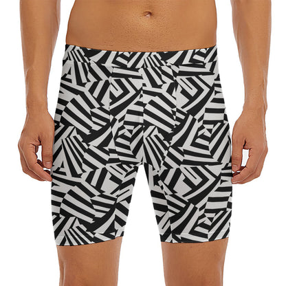 Black And White Dazzle Pattern Print Men's Long Boxer Briefs