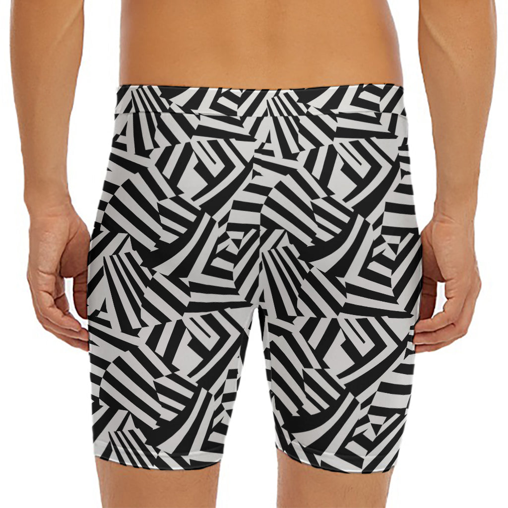 Black And White Dazzle Pattern Print Men's Long Boxer Briefs