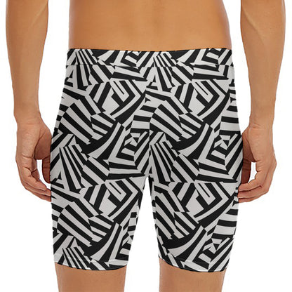 Black And White Dazzle Pattern Print Men's Long Boxer Briefs