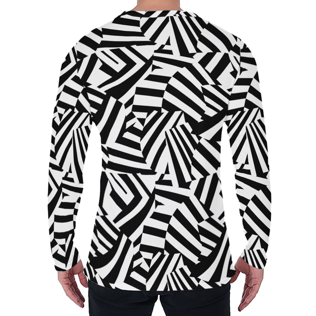 Black And White Dazzle Pattern Print Men's Long Sleeve T-Shirt
