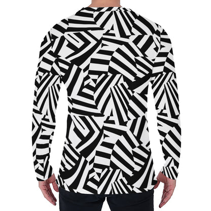 Black And White Dazzle Pattern Print Men's Long Sleeve T-Shirt