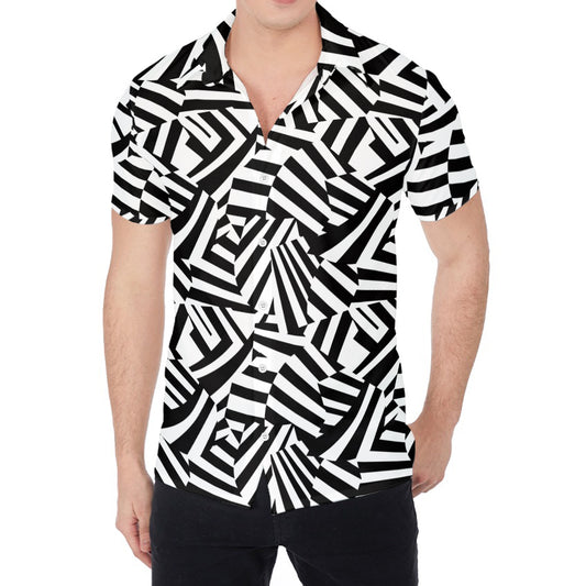 Black And White Dazzle Pattern Print Men's Shirt