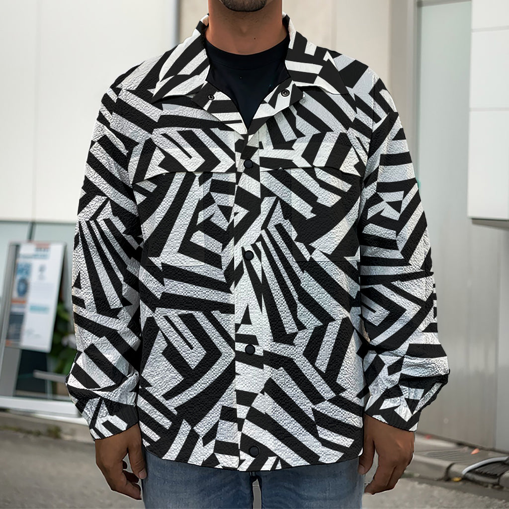 Black And White Dazzle Pattern Print Men's Shirt Jacket