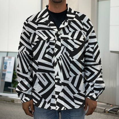 Black And White Dazzle Pattern Print Men's Shirt Jacket
