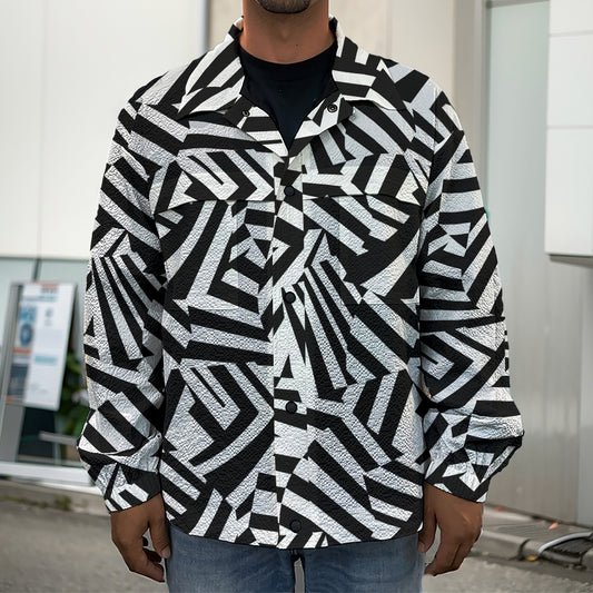 Black And White Dazzle Pattern Print Men's Shirt Jacket