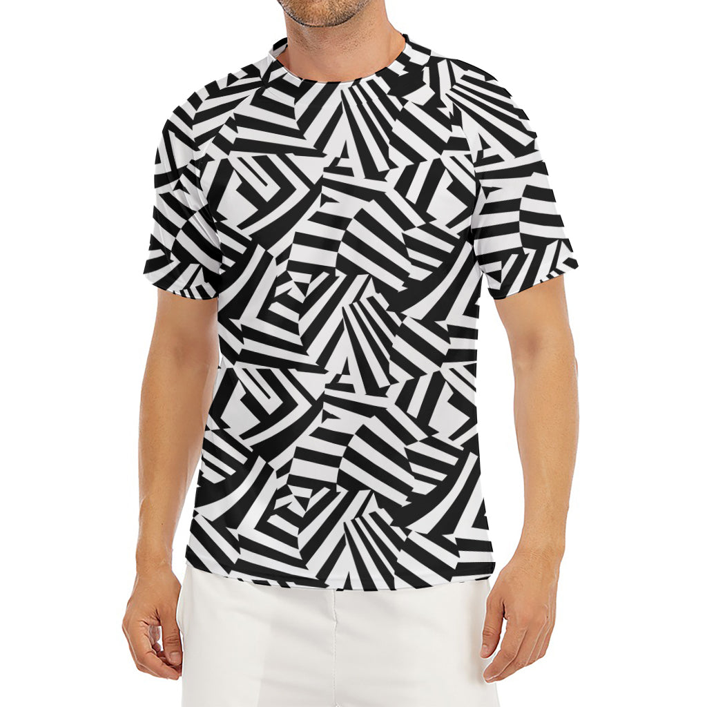Black And White Dazzle Pattern Print Men's Short Sleeve Rash Guard