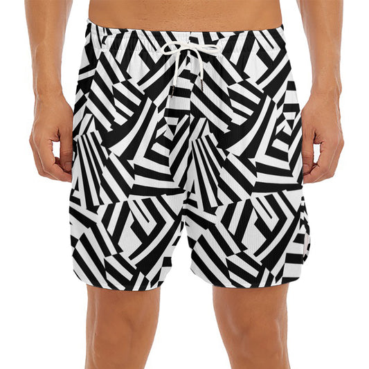 Black And White Dazzle Pattern Print Men's Split Running Shorts