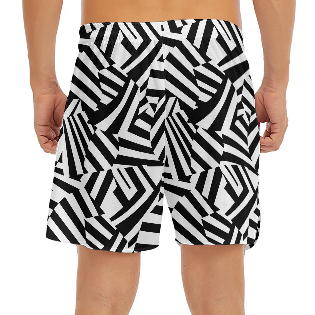 Black And White Dazzle Pattern Print Men's Split Running Shorts