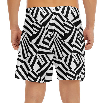 Black And White Dazzle Pattern Print Men's Split Running Shorts