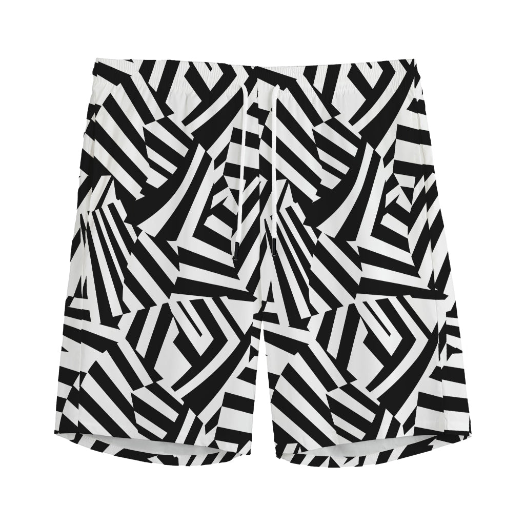 Black And White Dazzle Pattern Print Men's Sports Shorts