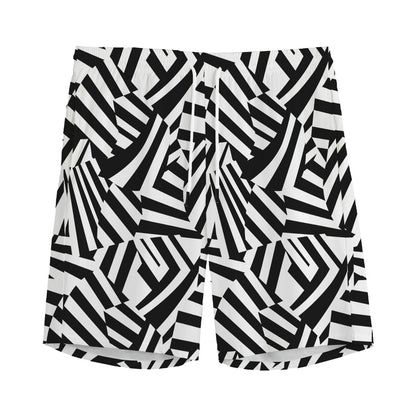 Black And White Dazzle Pattern Print Men's Sports Shorts