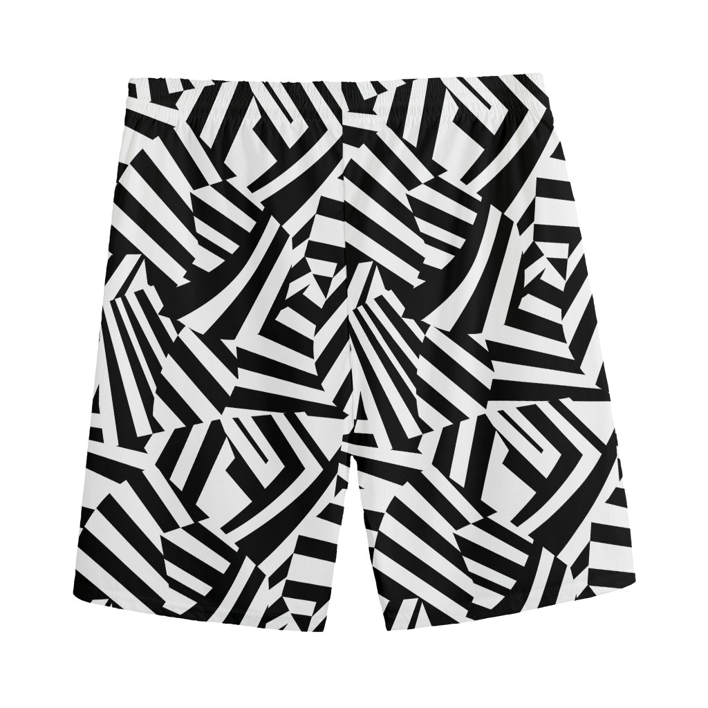 Black And White Dazzle Pattern Print Men's Sports Shorts