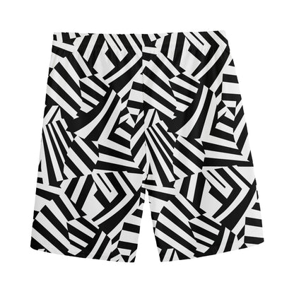 Black And White Dazzle Pattern Print Men's Sports Shorts