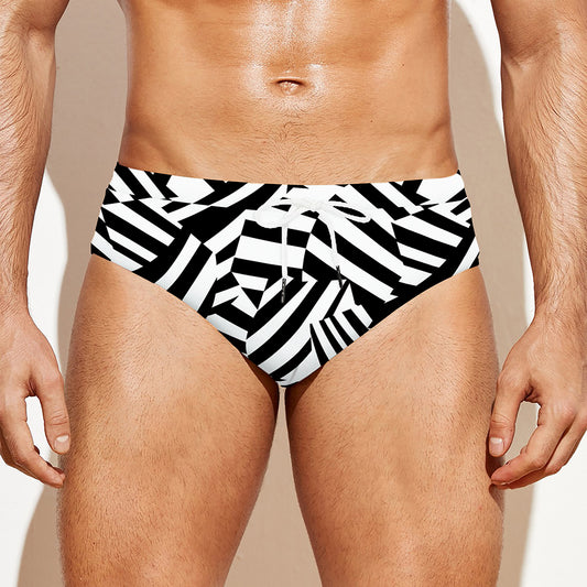 Black And White Dazzle Pattern Print Men's Swim Briefs