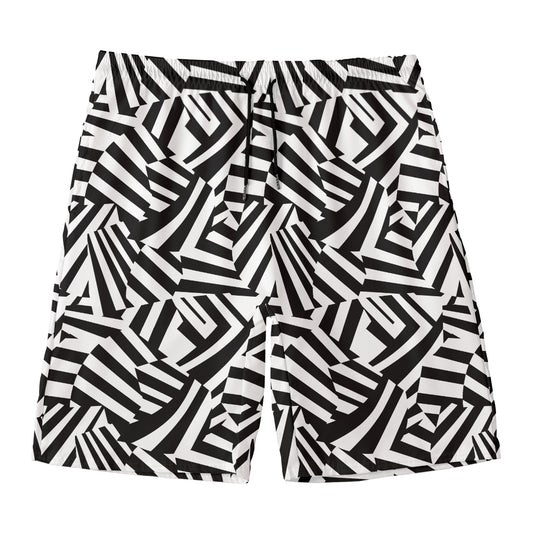 Black And White Dazzle Pattern Print Men's Swim Trunks