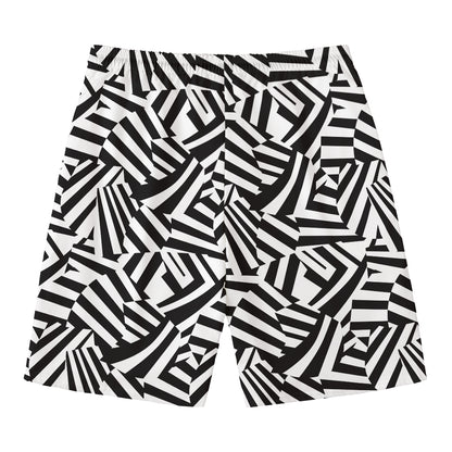 Black And White Dazzle Pattern Print Men's Swim Trunks