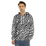 Black And White Dazzle Pattern Print Men's Velvet Pullover Hoodie