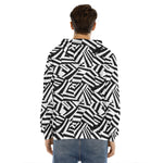 Black And White Dazzle Pattern Print Men's Velvet Pullover Hoodie