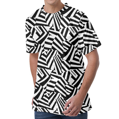 Black And White Dazzle Pattern Print Men's Velvet T-Shirt