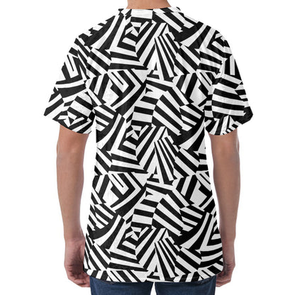Black And White Dazzle Pattern Print Men's Velvet T-Shirt