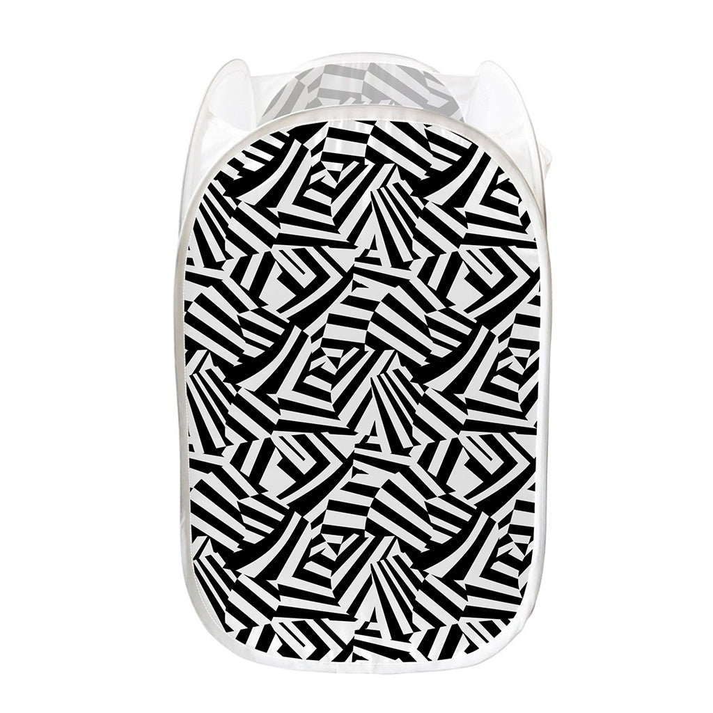 Black And White Dazzle Pattern Print Mesh Laundry Hamper