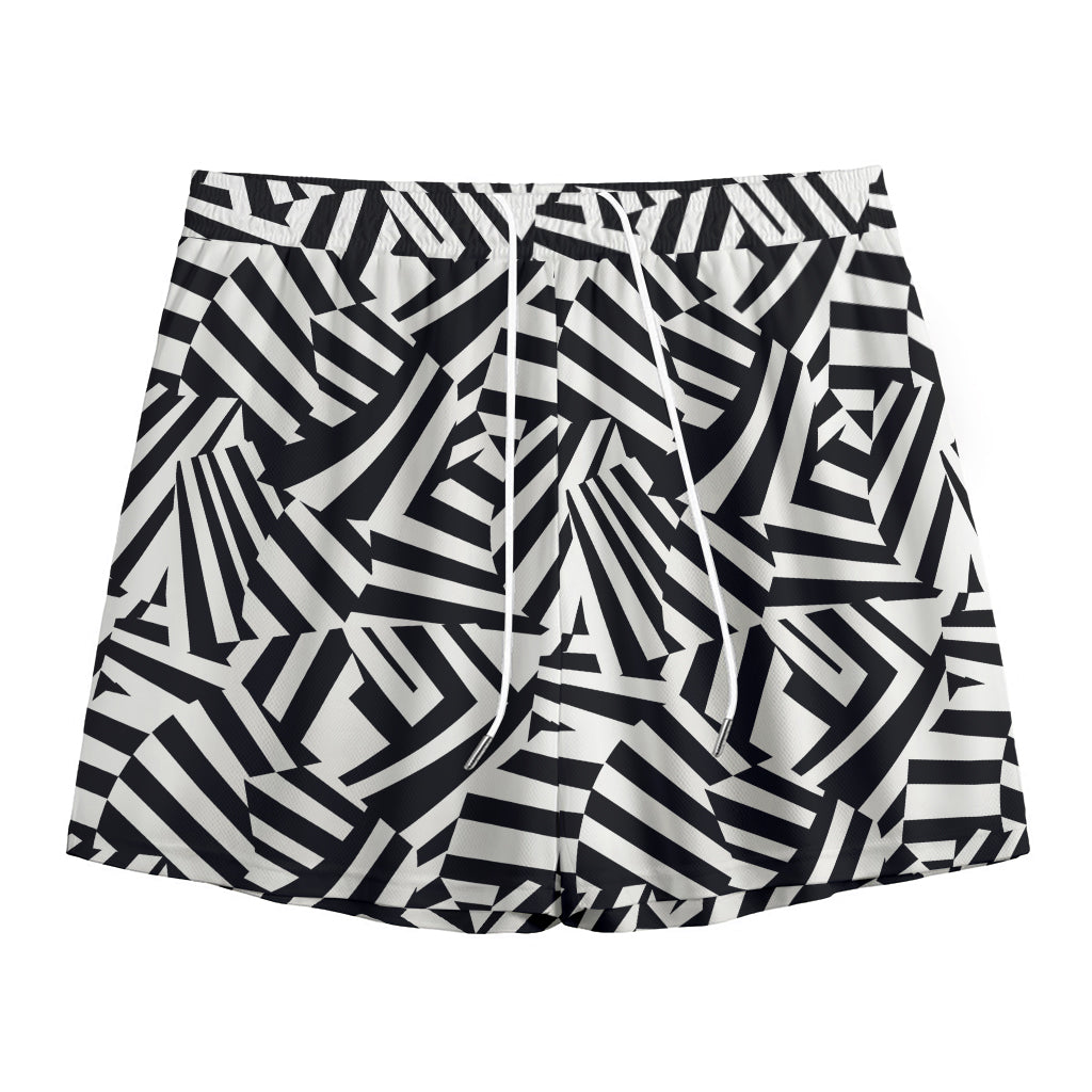 Black And White Dazzle Pattern Print Mesh Shorts