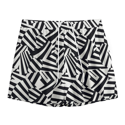 Black And White Dazzle Pattern Print Mesh Shorts