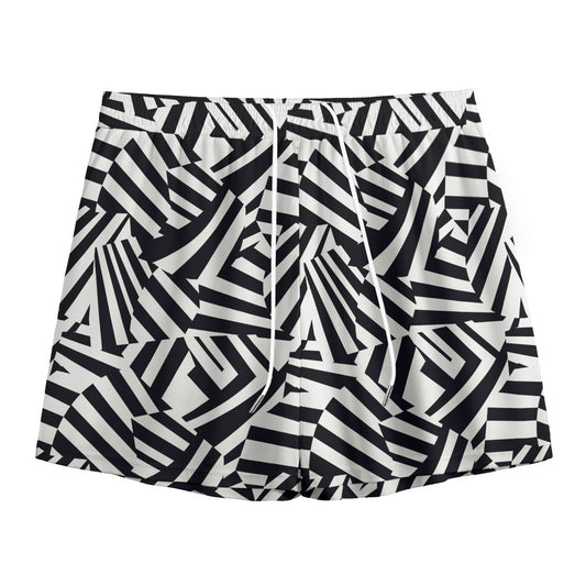 Black And White Dazzle Pattern Print Mesh Shorts