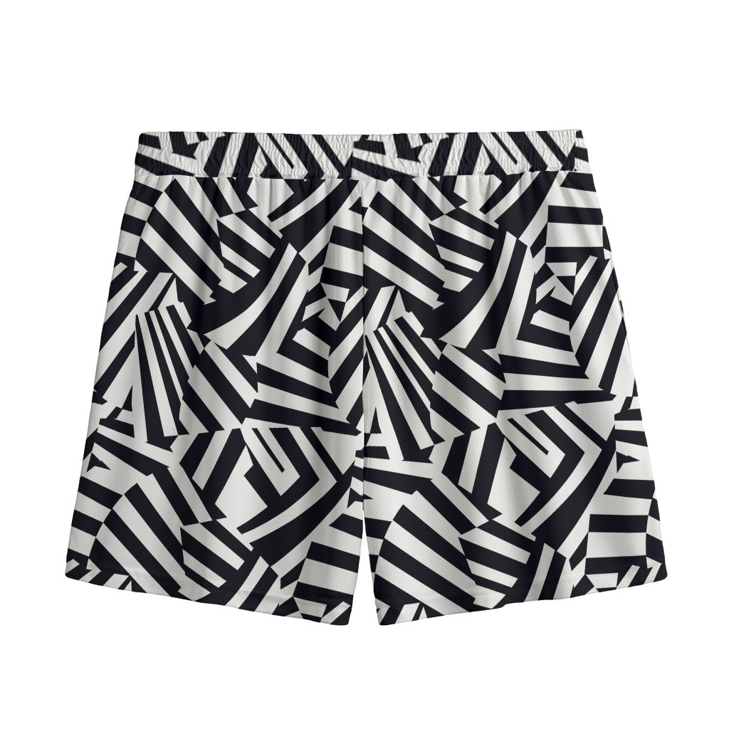 Black And White Dazzle Pattern Print Mesh Shorts